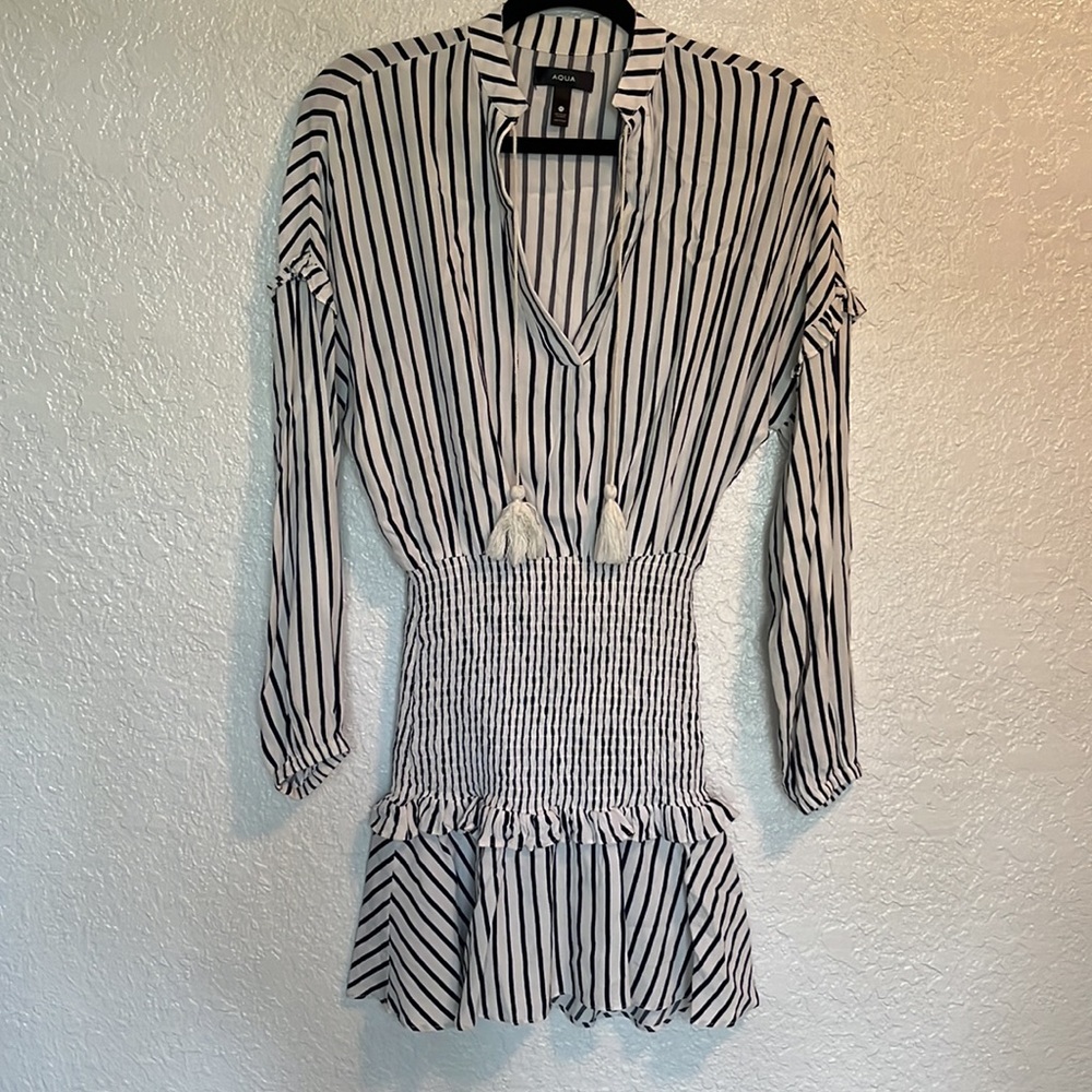 Aqua Cream and Navy Striped Mini Dress - Picture 7 of 11